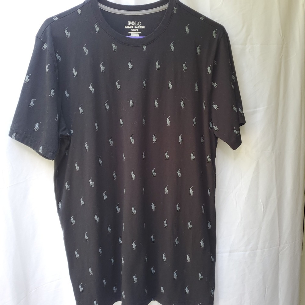 Polo Ralph Lauren Mens Black All Over Pony Logo Print Cotton T-Shirt Medium
